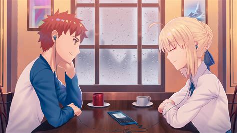 Wallpaper Fate Series Fate Stay Night Blonde Smiling Headphones Saber Arturia Pendragon