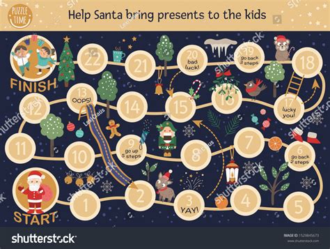 Christmas Adventure Board Game Children Educational Stock Vector