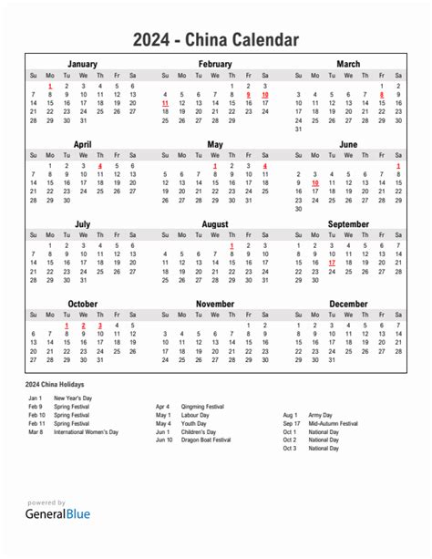 2024 China Calendar With Holidays