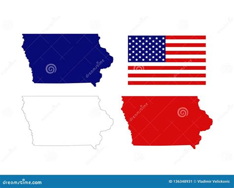 Iowa Maps With Usa Flag State In The Midwestern United States Stock