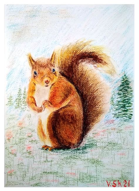 Squirrel Painting Original Oil Pastel Painting Home Decor Wall Etsy