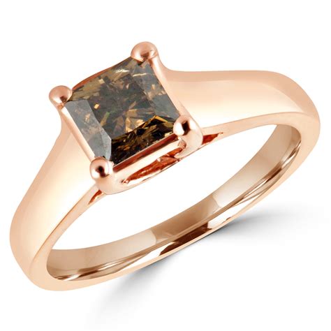 Champagne rose gold fine diamond rings. .70 CT SI PRINCESS CUT CHAMPAGNE DIAMOND ENGAGEMENT RING 14K ROSE GOLD | eBay
