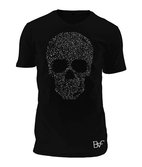Heren T Shirt Zwart Skull Glitter Badass Fashion