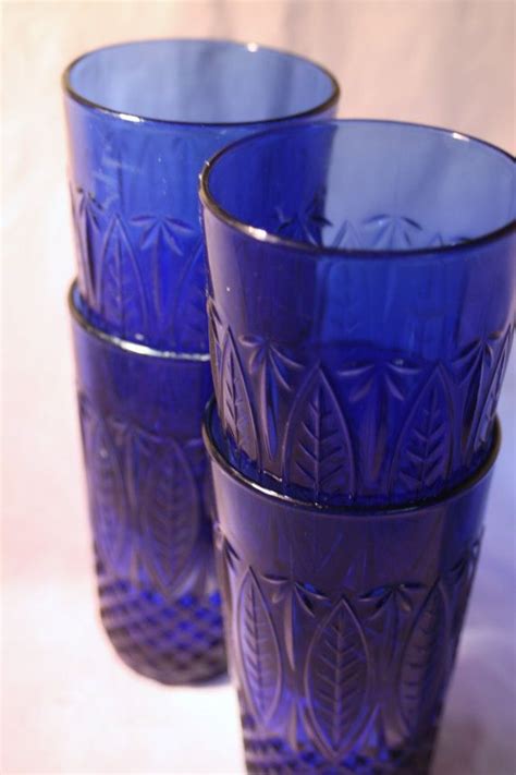 Cobalt Blue Glass Tumblers Set Of 4 Etsy Glass Tumbler Blue Glass Cobalt Blue