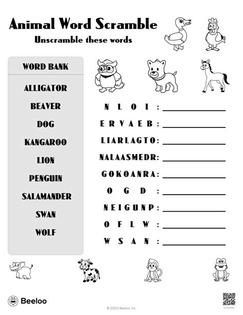 Animal Word Scramble Beeloo Printable Crafts And Activities For Kids