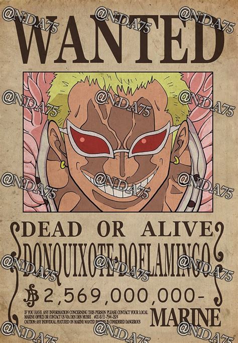 One Piece Doflamingo Wanted Poster Etsy