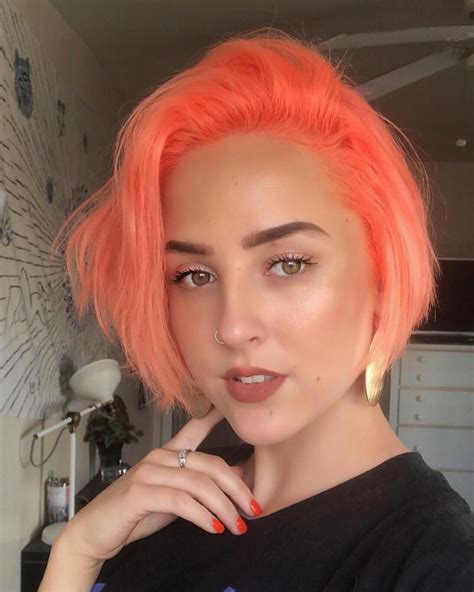 Neon Orange Highlighter Peach Vivid Fantasy Hair Color Chin Length Bob