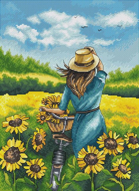 Paint · september 10, 2016. Cross stitch pattern Field of sunflowers and the girl ...
