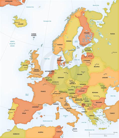Coloured Political Map Of Europe Stock Vector Max 776 33131509 Gambaran