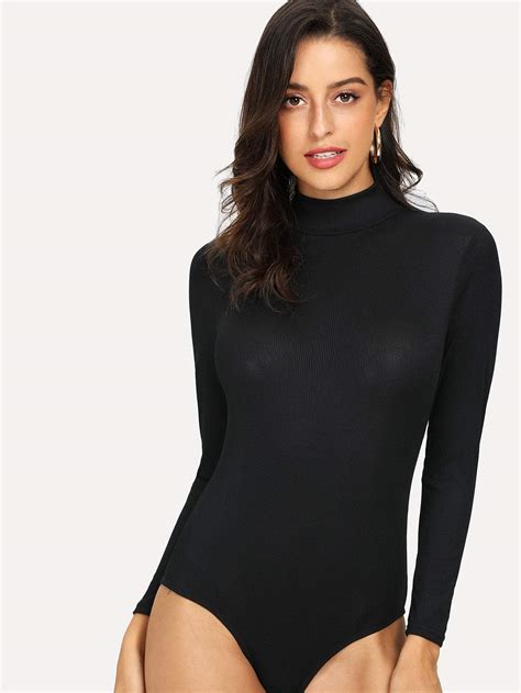 High Neck Solid Bodysuit With Images Fashion High Neck Long Sleeve