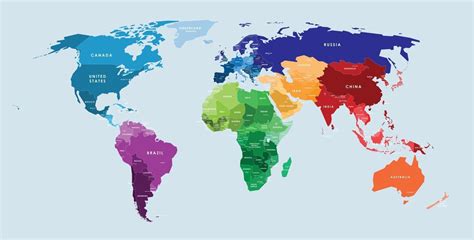 Colorful Vector World Map Complete With All Countries And Capital Cities Names French Girl