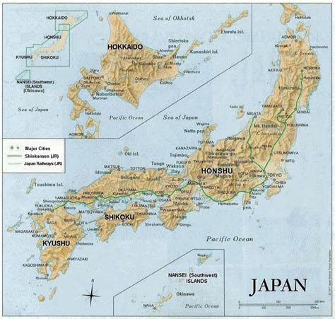 Detailed Relief Map Of Japan With Major Roads And Cities Japan Asia