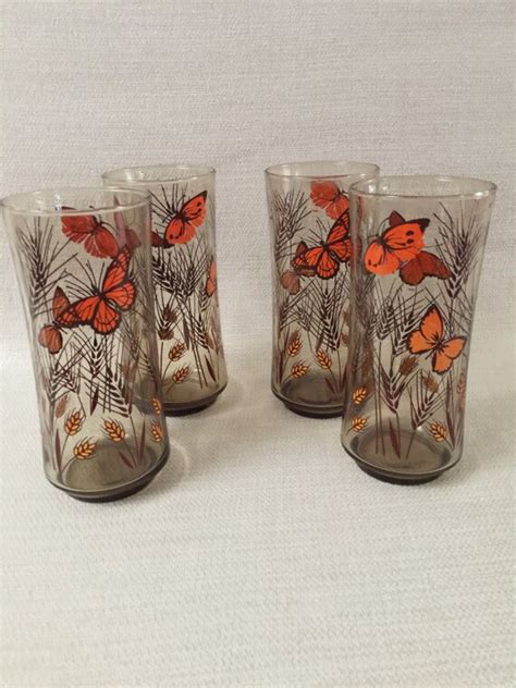 Libbey Butterfly And Wheat Tall Drinking Glasses Set Of 4