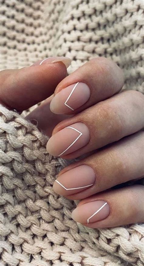 Easy Abstract White Line Nude Nails Abstract Nails Simple Abstract