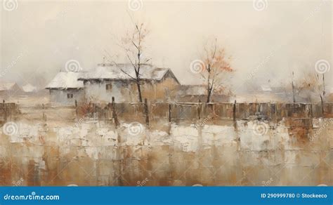 Serene Winter Village: Abstract Painting Inspired by Andre Kohn and