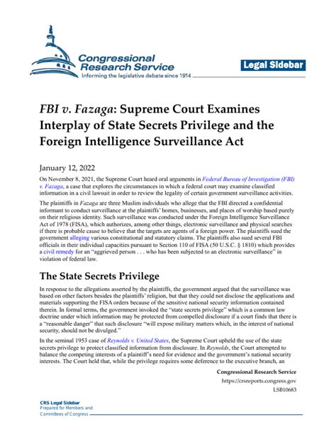 fbi v fazaga supreme court examines interplay of state secrets privilege and the foreign