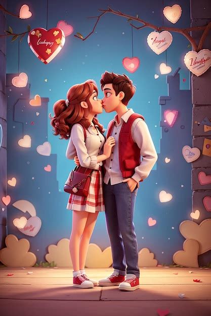 Premium Ai Image Lovers Couple Kissing Happy Valentine Cartoon