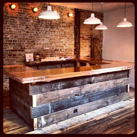 To keep costs down, build the bar from the bar top is plywood with stain and varnish. Rustic Bar built using 100+ yr old floor joists. Plywood ...