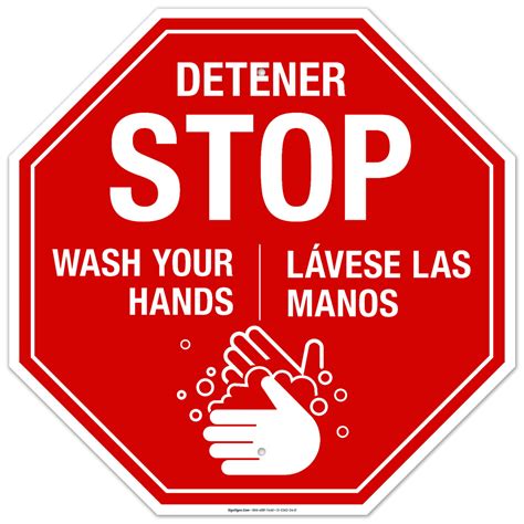 Stop Wash Your Hands Sign Bilingual Hand Washing Sign 24x24 Aluminum
