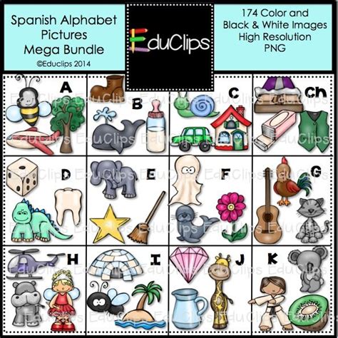 5 letter words that start with w · wacke · wacko · wacks · wacky · waddy · waded · wader · wades . Spanish Alphabet Pictures Clip Art Mega Bundle (Color and ...