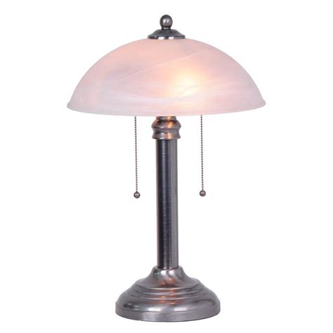 Normande Lighting 21 In Brushed Steel Dual Switch Table Lamp With Frosted Glass Shade Hm3 796