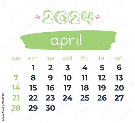 2024 Year April Month Calendar Doodle Calendar Business Organizer On