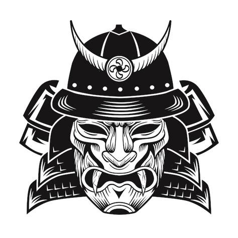 Samurai com máscara preta imagem plana do lutador japonês ilustração