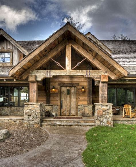 Gorgeous Wooden And Stone Front Porch Ideas 28 Rustic House House
