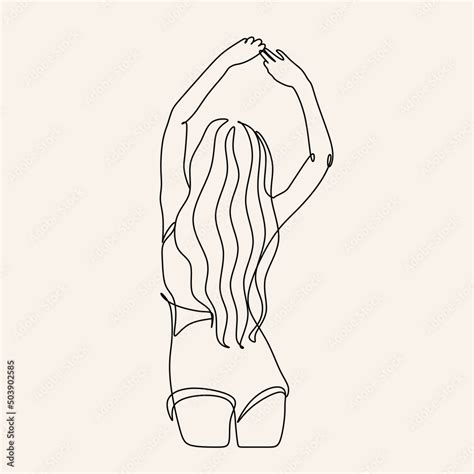 Trendy Line Art Woman Body Minimalistic Black Lines Drawing Female