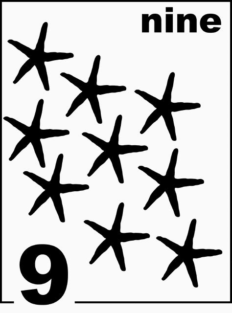 English Starfish Counting Card 9 Clipart Etc