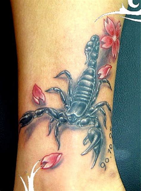 Beautiful Scorpion Tattoo With Flower For Women - Inofashionstyle.com