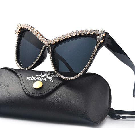mincl triangle sunglasses ladies luxury crystal cat sunglasses lady large black sexy 2018