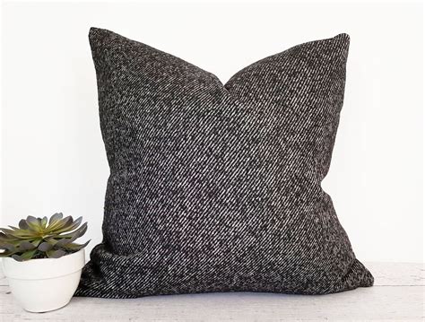Black Throw Pillows Wool Pillow Cover Tweed Black Pillow Etsy