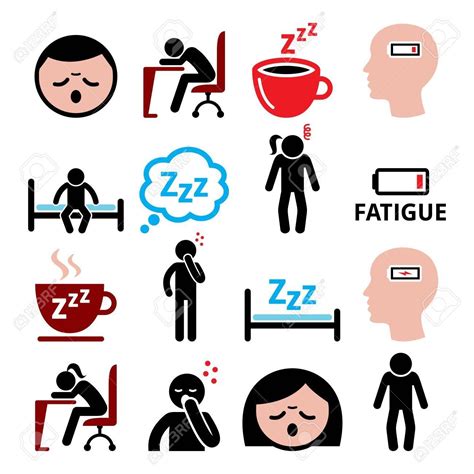 Fatigue Vector Icons Set Tired Sressed Or Sleepy Man And Woman Design