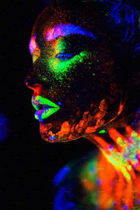 Beautiful Extraterrestrial Model Woman In Neon Light It Is Portrait Of