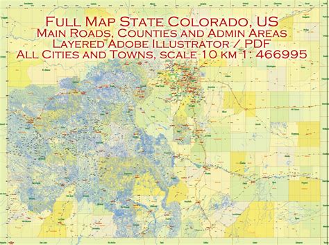 Colorado Us Printable Vector Map Main Roads Detailed Exact Vector