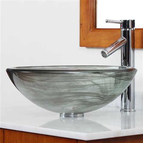 Elite Double Layered Tempered Glass Bowl Vessel Bathroom Sink U0026