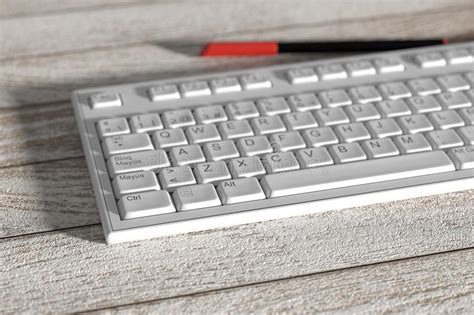 Close Up Of White Spanish Keyboard On Wooden Table Stock Illustration