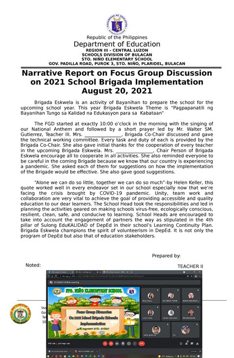 Focus Group Discussion 2021 Brigada Eskwela Implementation Narrativeacr