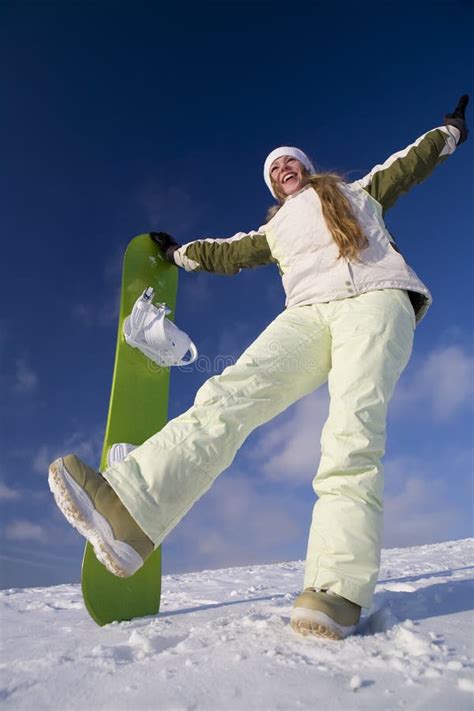 Happy Woman With Snowboard Stock Photo Image Of Recreation 10393216