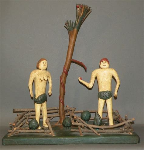 Primitive Adam And Eve By Dan Strawser Sr American Folk Art Folk
