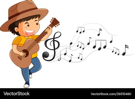 Cartoon Character Of A Boy Playing Guitar Vector Image