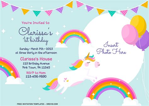 9 Magical Rainbow Unicorn Birthday Invitation Templates For Any Ages