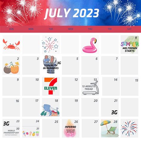 🎆🎇🎆 July 2023 Calendar Orangetheory Fitness Newnan