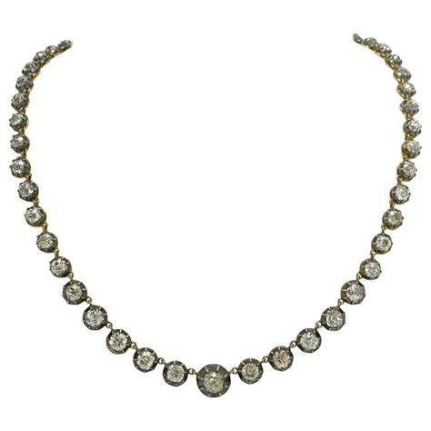 Victorian Diamond Riviere Necklace 1745 Carat Antique Old Mine Cut