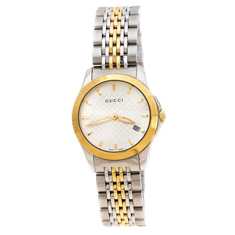 Gucci Silver Two Tone Stainless Steel G Timeless 1265 Womens