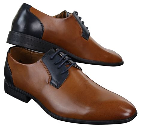Mens Smart Casual Formal Laced Leather Italian Shoes Tan Brown Navy