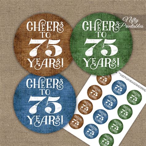 75th Birthday Cupcake Toppers Linen Cheers To Years Nifty Printables