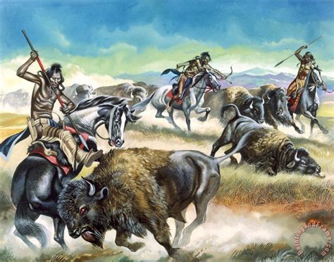 Bison Et Indiens Indians Killing American Bison Painting Native