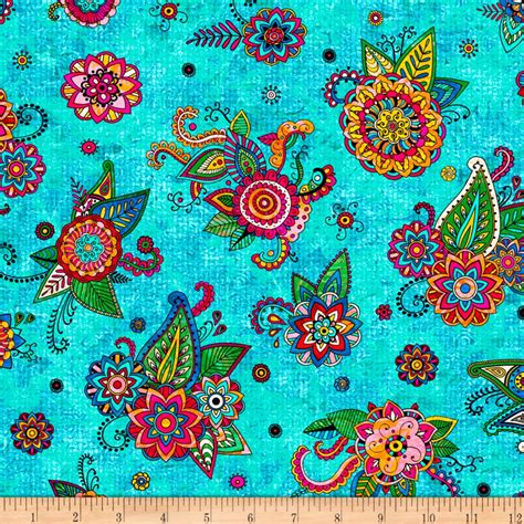 Quilting Treasures Fiolrella Teal 27180q Fabric By Etsy